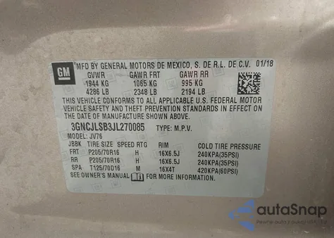 2018 Chevrolet Trax 1Lt from USA, damaged, VIN 3GNCJLSB3JL270085